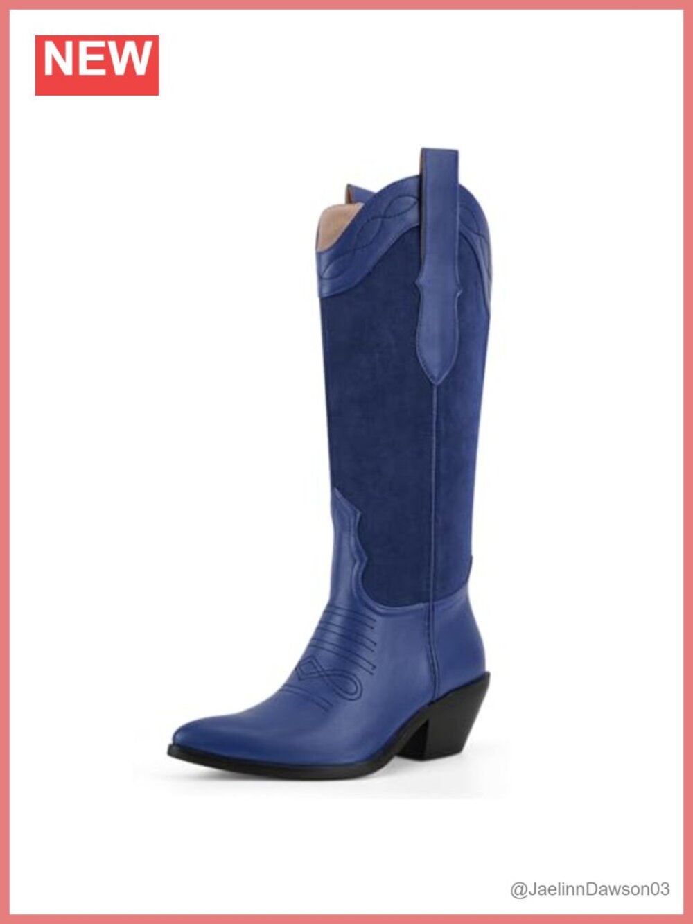 Women's Western Cowgirl Boots Faux Leather Knee High Chunky Block Heel